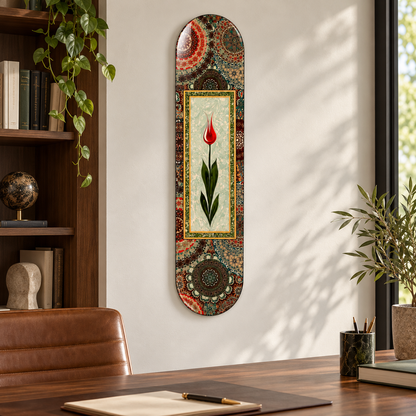 Tezhip Desenli Kırmızı Lale Dikey Skate Board Cam Tablo – Çalışma odası
