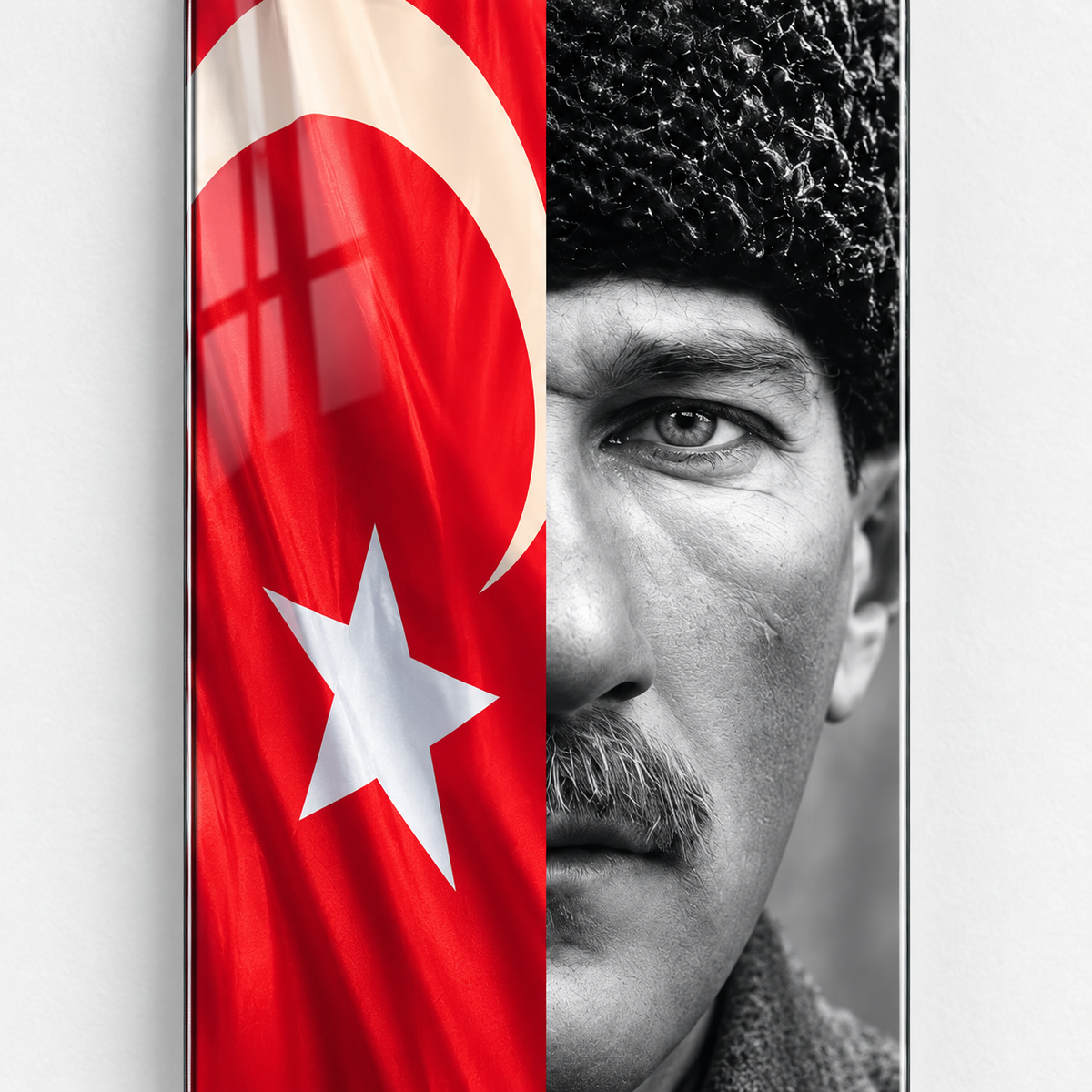 Türk Bayrağı ve Atatürk Portresi Dikey Skate Board Cam Tablo – UV baskı detayı