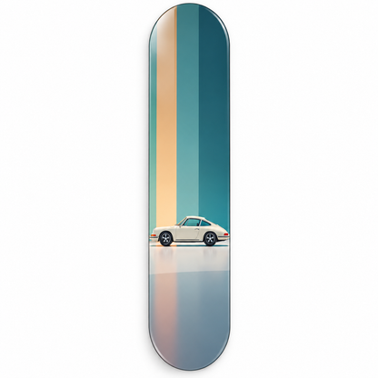 Turkuaz Bej Zeminde Krem Klasik Spor Otomobil Dikey Skate Board Cam Tablo – Beyaz vitrin