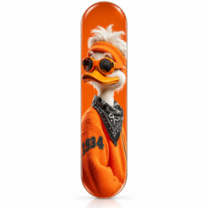 Turuncu Gözlüklü Ördek Dikey Skate Board Cam Tablo - Beyaz fonda genel görünüm