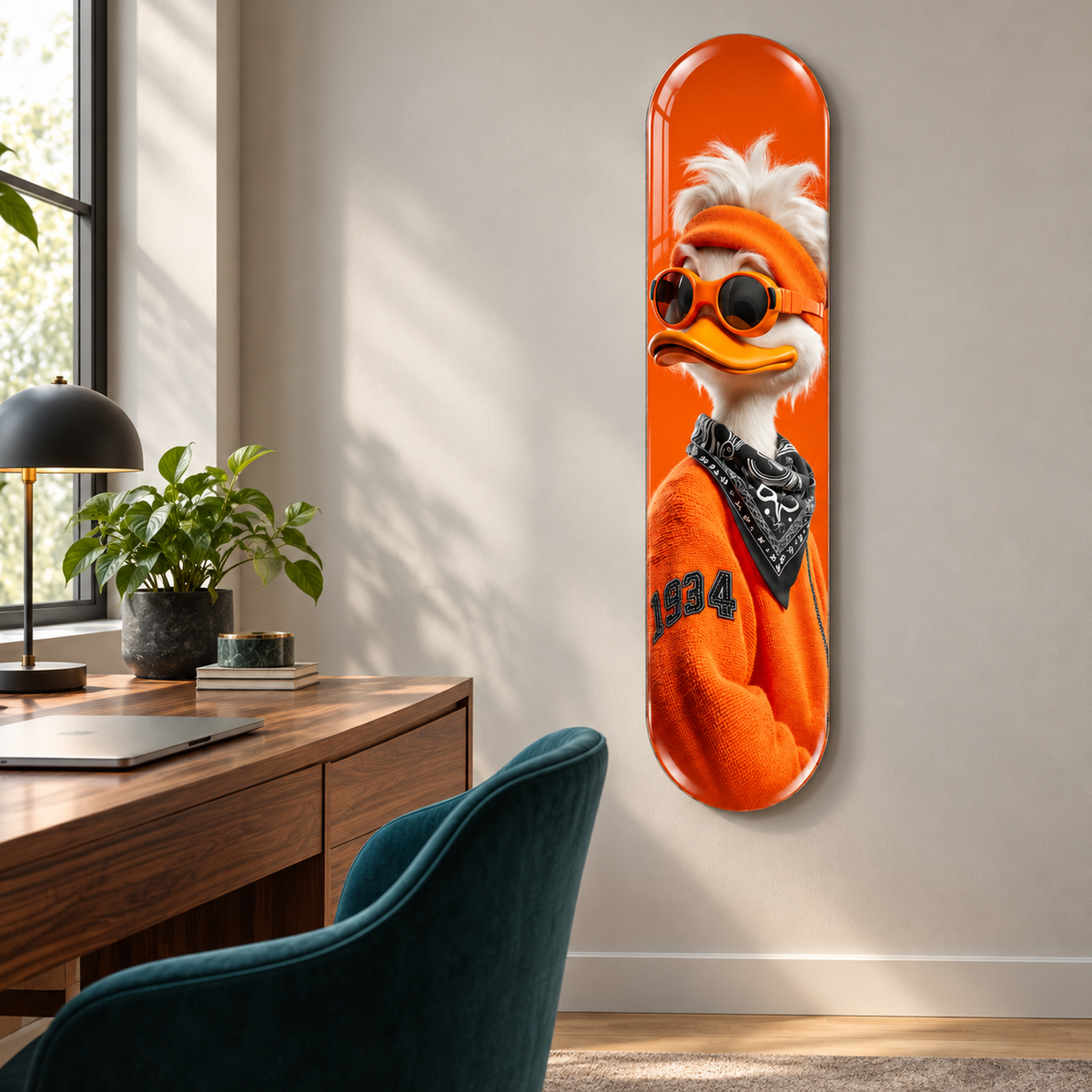 Turuncu Gözlüklü Ördek Dikey Skate Board Cam Tablo - Çalışma odası