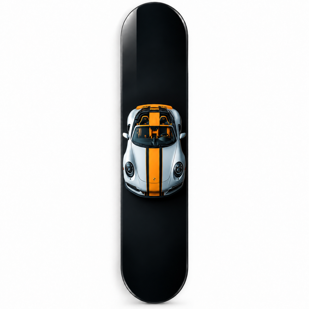 Turuncu Şeritli Gümüş Spor Cabrio Dikey Skate Board Cam Tablo – Vitrin