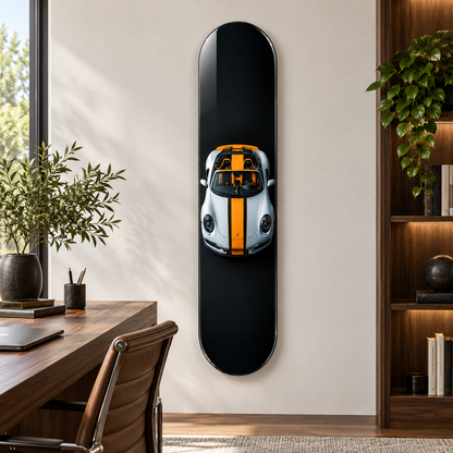 Turuncu Şeritli Gümüş Spor Cabrio Dikey Skate Board Cam Tablo – Çalışma odası