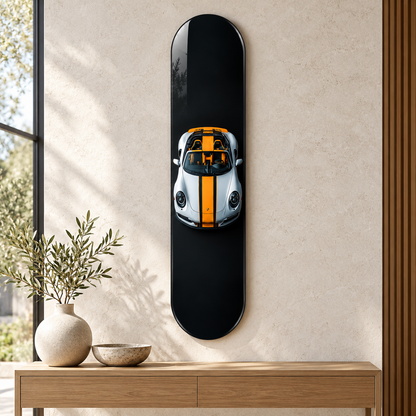Turuncu Şeritli Gümüş Spor Cabrio Dikey Skate Board Cam Tablo – Konsol