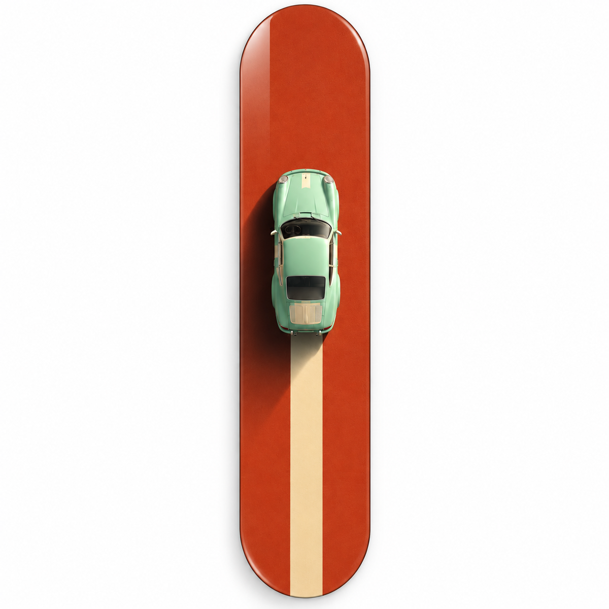 Turuncu Yolda Mint Yeşili Klasik Otomobil Dikey Skate Board Cam Tablo – Beyaz vitrin