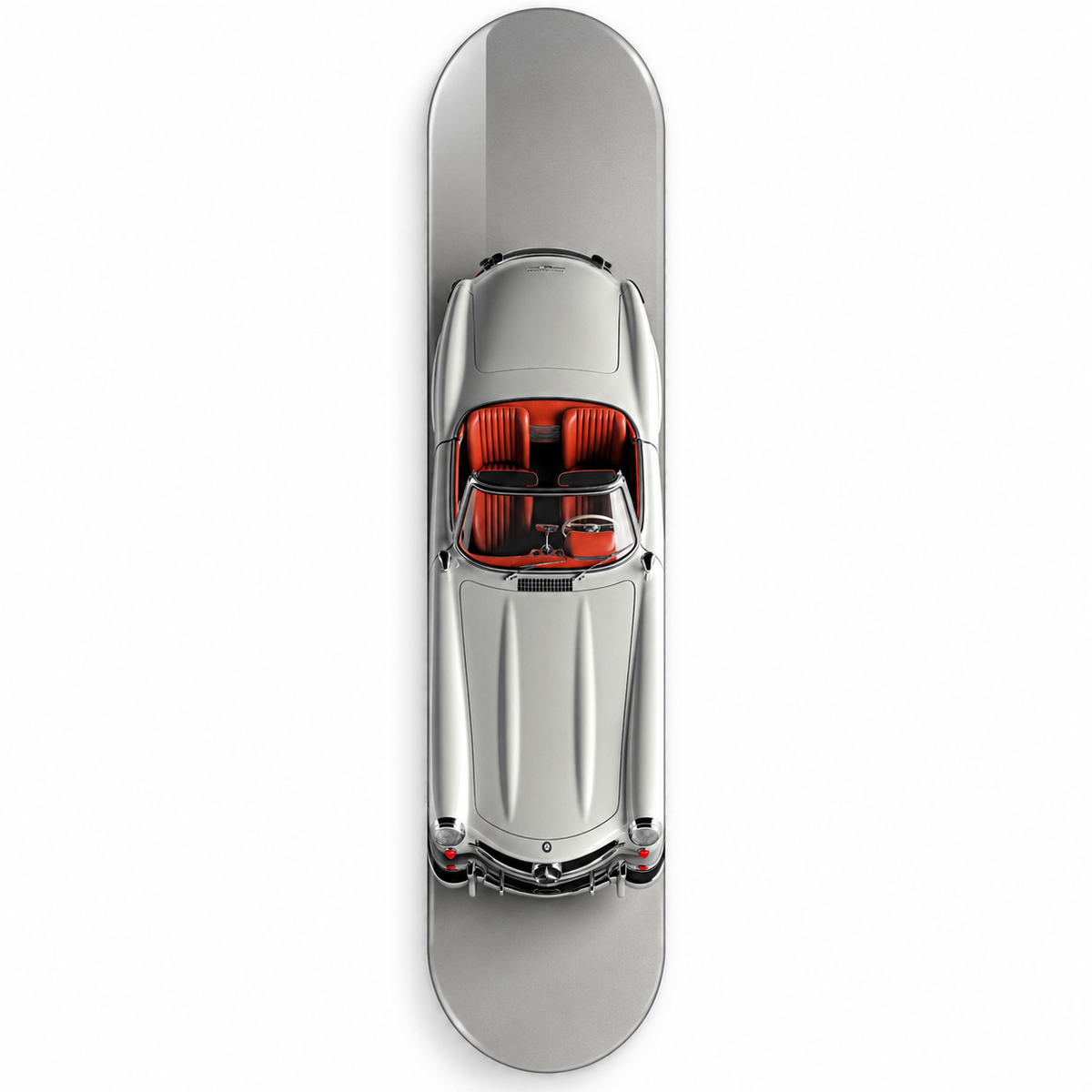 Üstten Görünümlü Gümüş Klasik Cabrio Dikey Skate Board Cam Tablo – Beyaz vitrin
