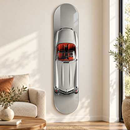 Üstten Görünümlü Gümüş Klasik Cabrio Dikey Skate Board Cam Tablo – Salon