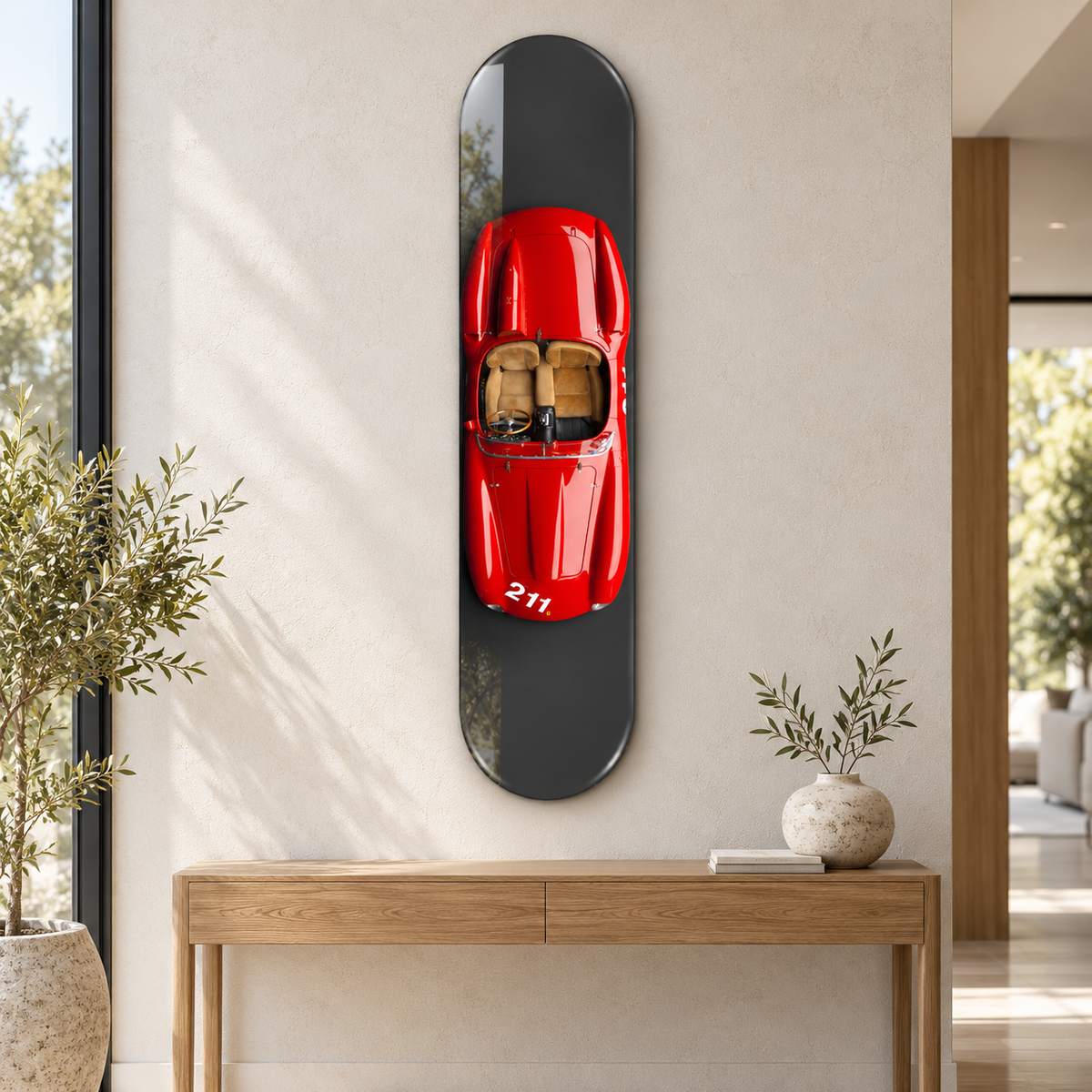 Üstten Görünümlü Kırmızı Klasik Roadster Dikey Skate Board Cam Tablo – Antre