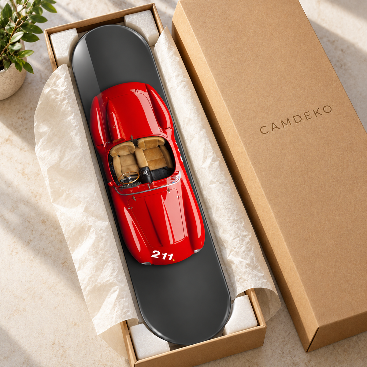 Üstten Görünümlü Kırmızı Klasik Roadster Dikey Skate Board Cam Tablo – Paketleme