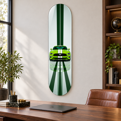 Yeşil Şeritli Canlı Yeşil Spor Otomobil Dikey Skate Board Cam Tablo – Çalışma odası