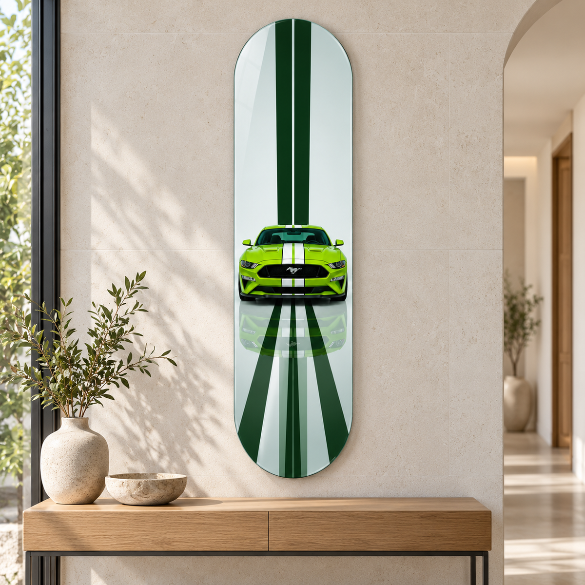 Yeşil Şeritli Canlı Yeşil Spor Otomobil Dikey Skate Board Cam Tablo – Konsol