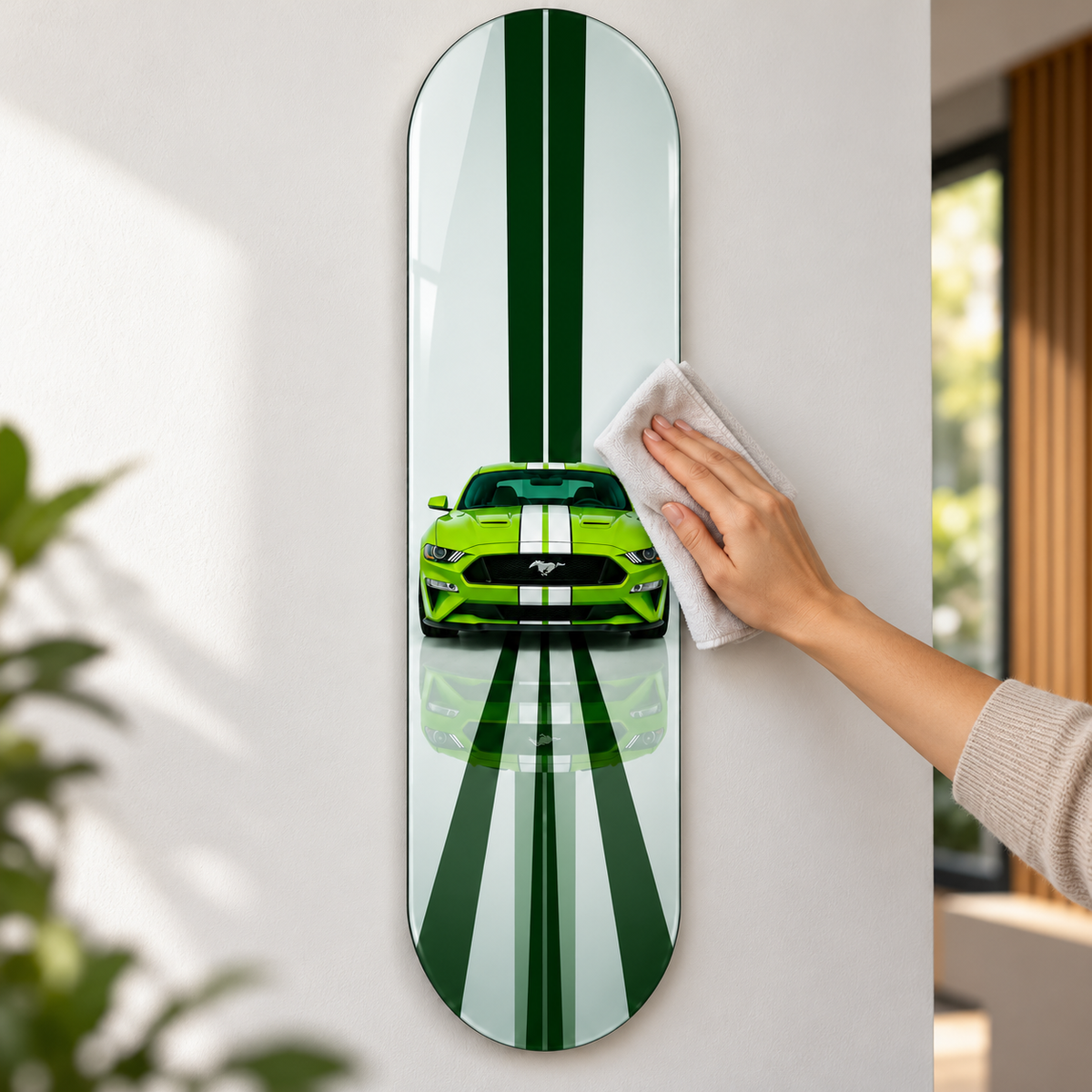 Yeşil Şeritli Canlı Yeşil Spor Otomobil Dikey Skate Board Cam Tablo – Bakım