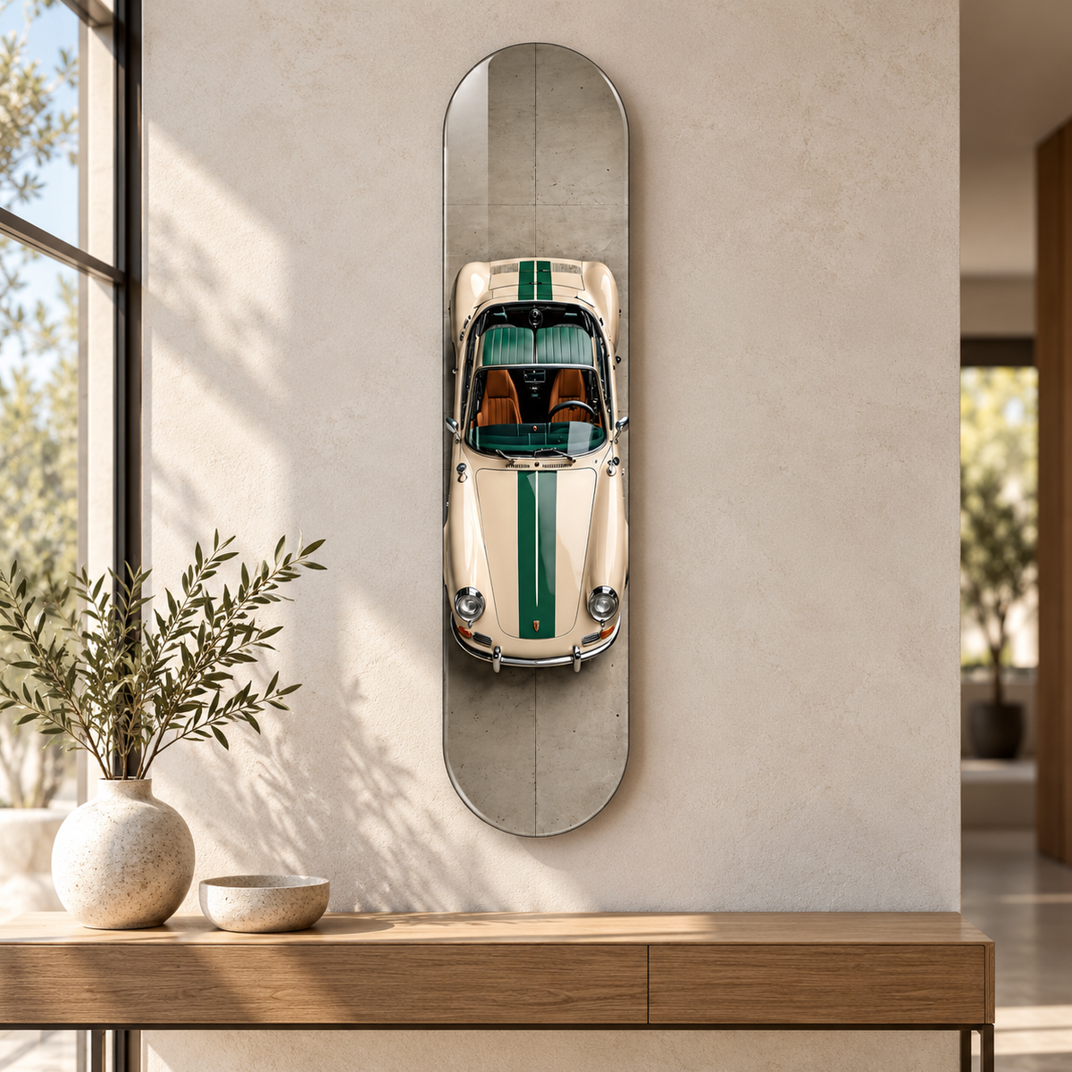 Yeşil Şeritli Krem Klasik Roadster Dikey Skate Board Cam Tablo – Antre