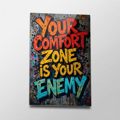 Modern Grafiti Motivasyon Sözü Dikey Cam Tablo