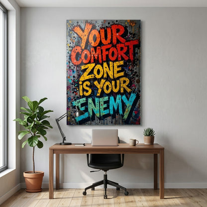 Modern Grafiti Motivasyon Sözü Dikey Cam Tablo