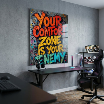Modern Grafiti Motivasyon Sözü Dikey Cam Tablo