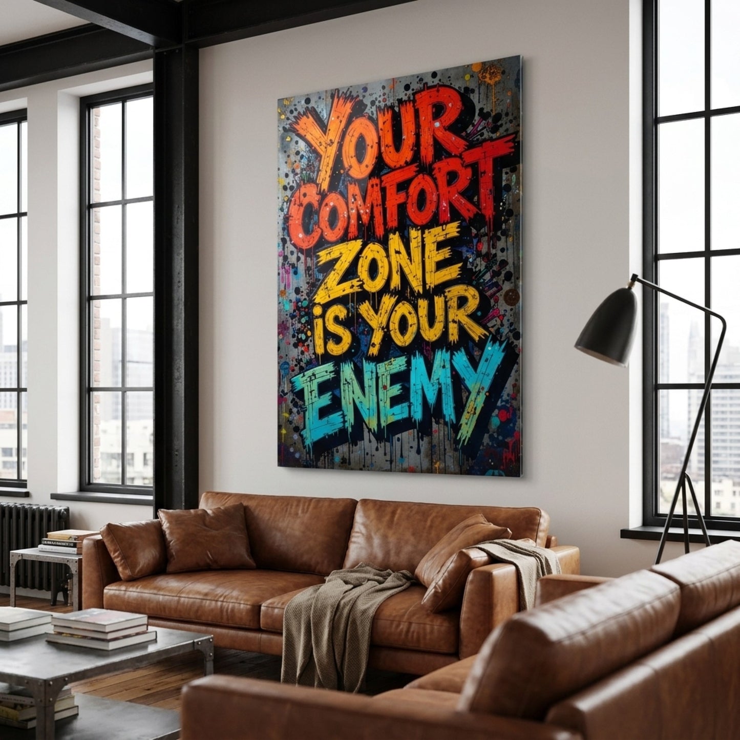 Modern Grafiti Motivasyon Sözü Dikey Cam Tablo