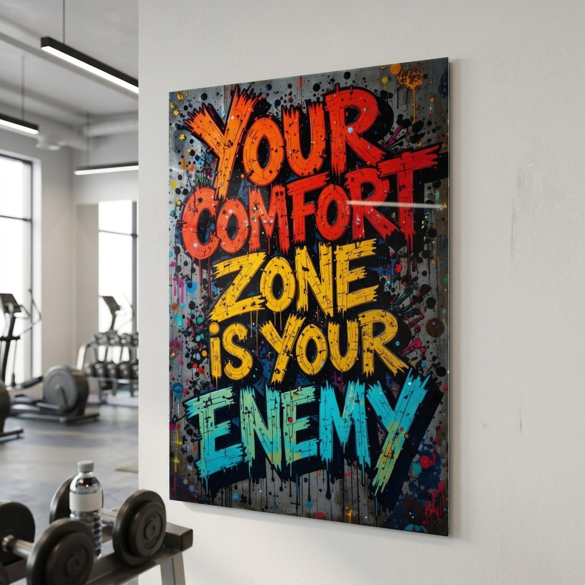 Modern Grafiti Motivasyon Sözü Dikey Cam Tablo