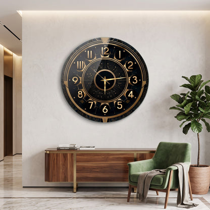Art Deco Siyah Altın Cam Saat
