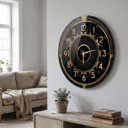 Art Deco Siyah Altın Cam Saat