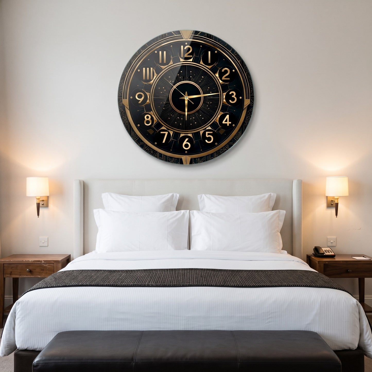 Art Deco Siyah Altın Cam Saat