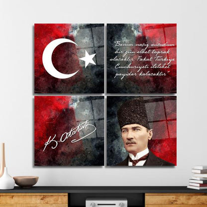 Atatürk Köşesi Collage Çoklu Cam Tablo