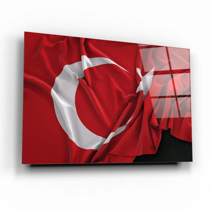 Türk Bayrağı Yatay Cam Tablo