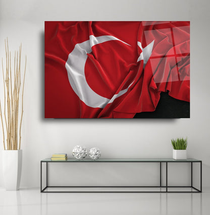 Türk Bayrağı Yatay Cam Tablo
