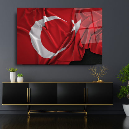 Türk Bayrağı Yatay Cam Tablo