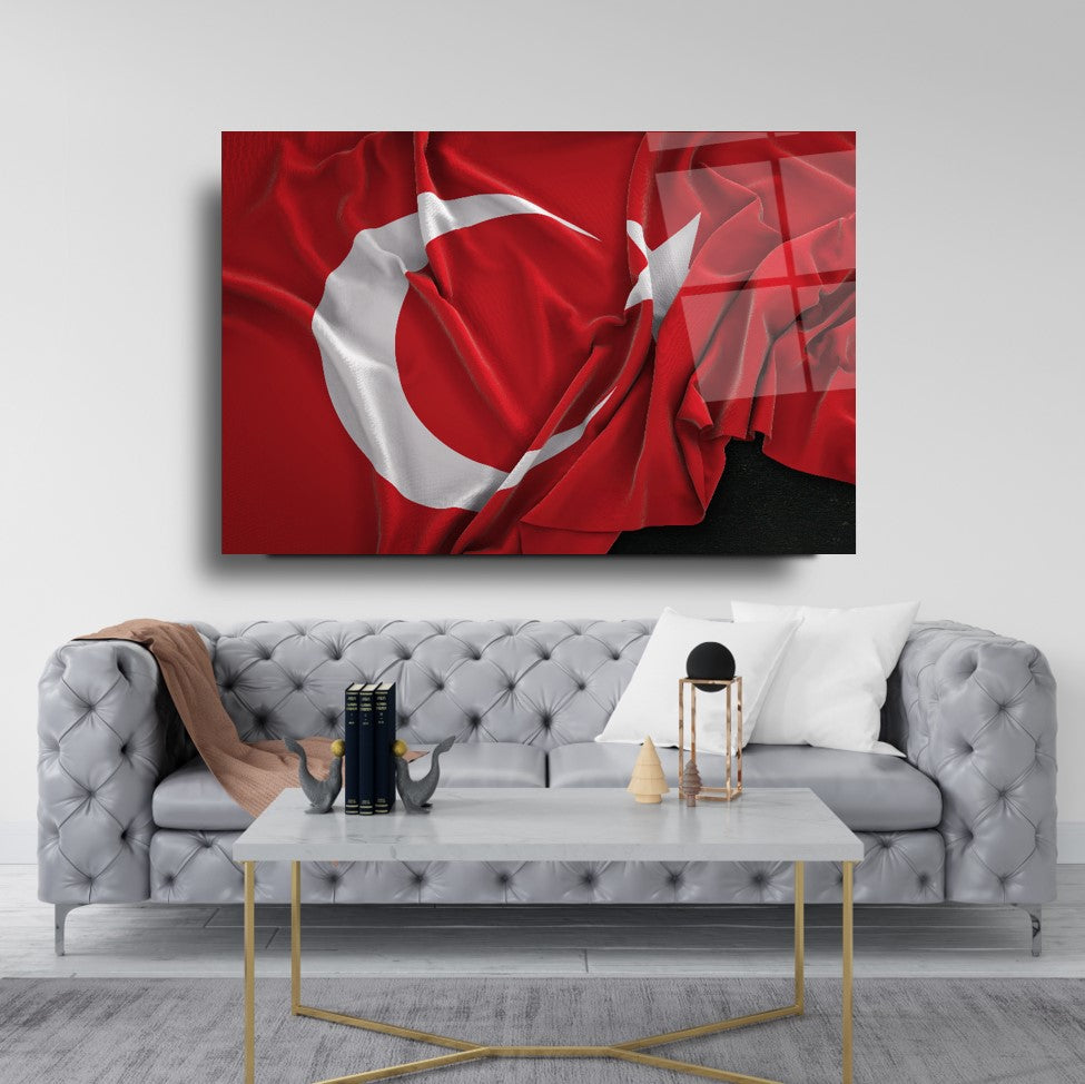 Türk Bayrağı Yatay Cam Tablo
