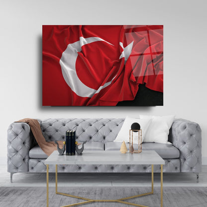 Türk Bayrağı Yatay Cam Tablo