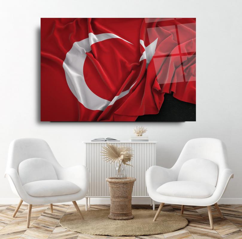 Türk Bayrağı Yatay Cam Tablo