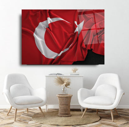 Türk Bayrağı Yatay Cam Tablo