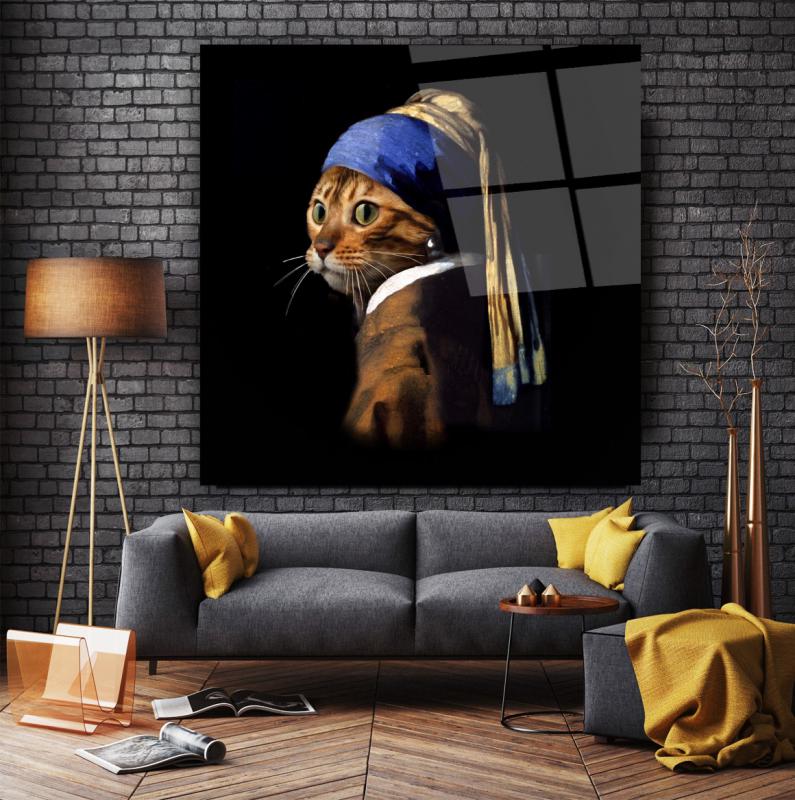 Kedi Kare Cam Tablo