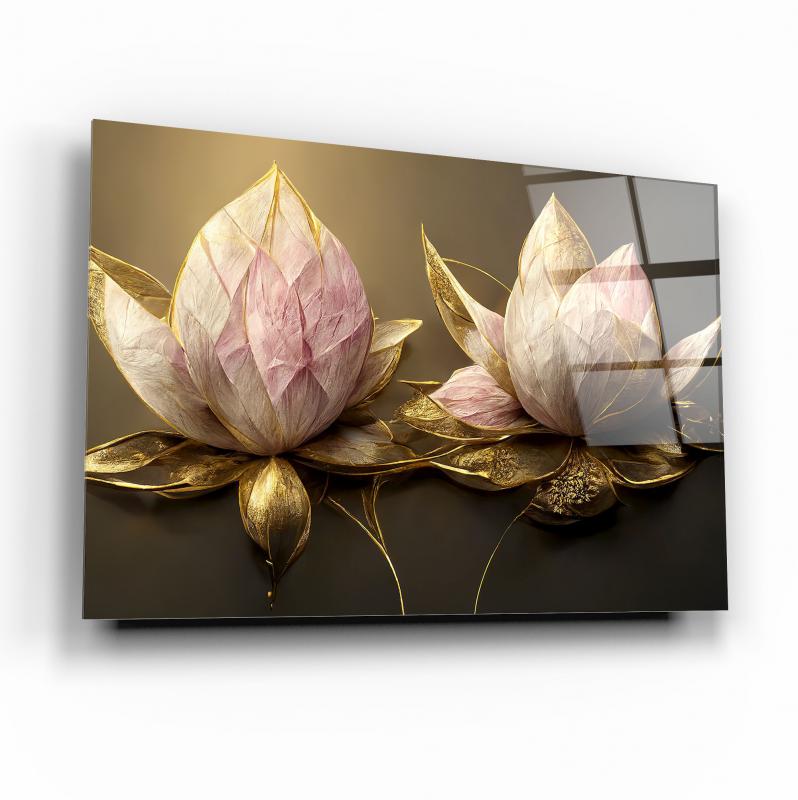 Lotus Çiçek Yatay Cam Tablo