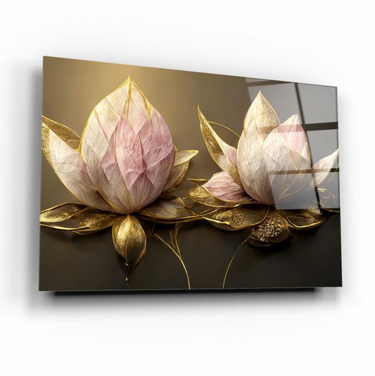 Lotus Çiçek Yatay Cam Tablo