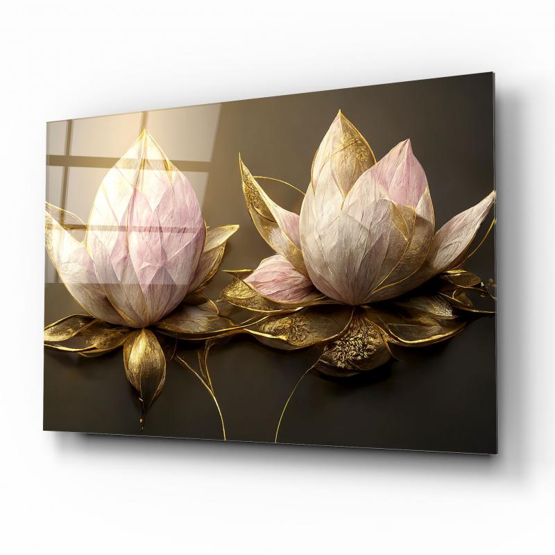 Lotus Çiçek Yatay Cam Tablo