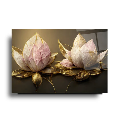 Lotus Çiçek Yatay Cam Tablo
