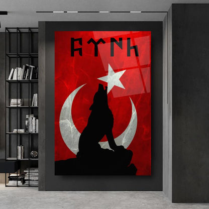 Kurt ve Bayrak Dikey Cam Tablo
