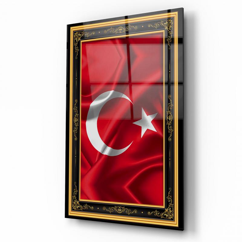 Türk Bayrağı Dikey Cam Tablo
