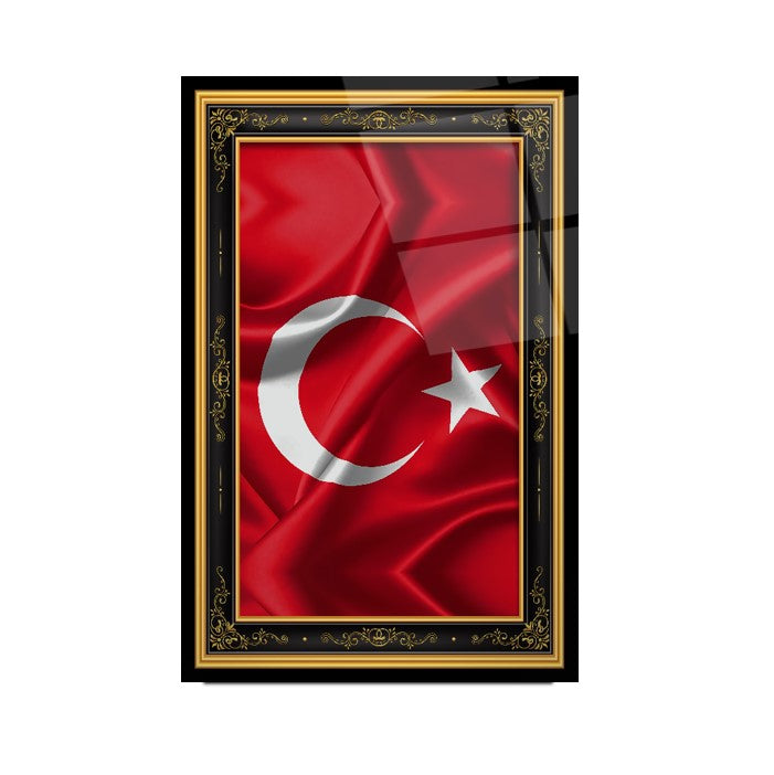 Türk Bayrağı Dikey Cam Tablo