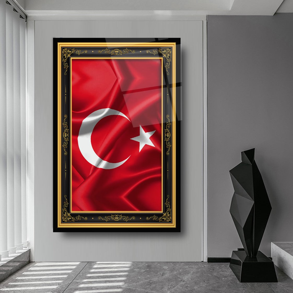 Türk Bayrağı Dikey Cam Tablo
