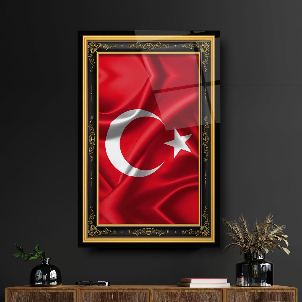 Türk Bayrağı Dikey Cam Tablo