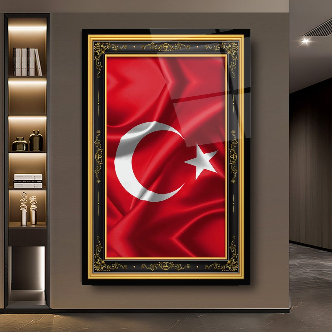 Türk Bayrağı Dikey Cam Tablo