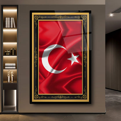 Türk Bayrağı Dikey Cam Tablo