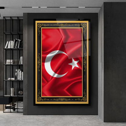 Türk Bayrağı Dikey Cam Tablo