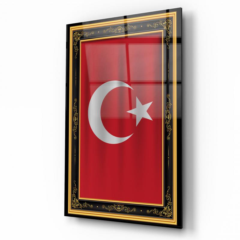 Türk Bayrağı Dikey Cam Tablo
