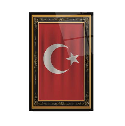 Türk Bayrağı Dikey Cam Tablo
