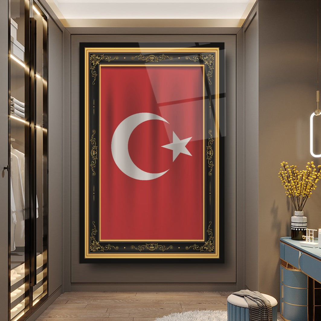 Türk Bayrağı Dikey Cam Tablo