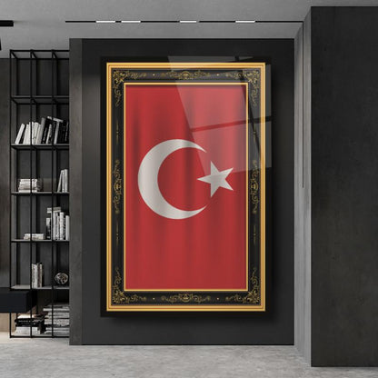Türk Bayrağı Dikey Cam Tablo